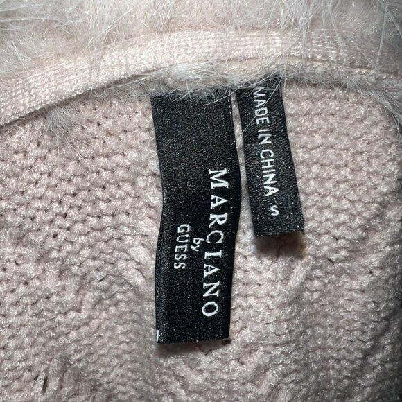 New Guess by Marciano Paula Faux Fur Trimmed Wrap Cardigan Coat With Chevron Kni - Picture 14 of 14